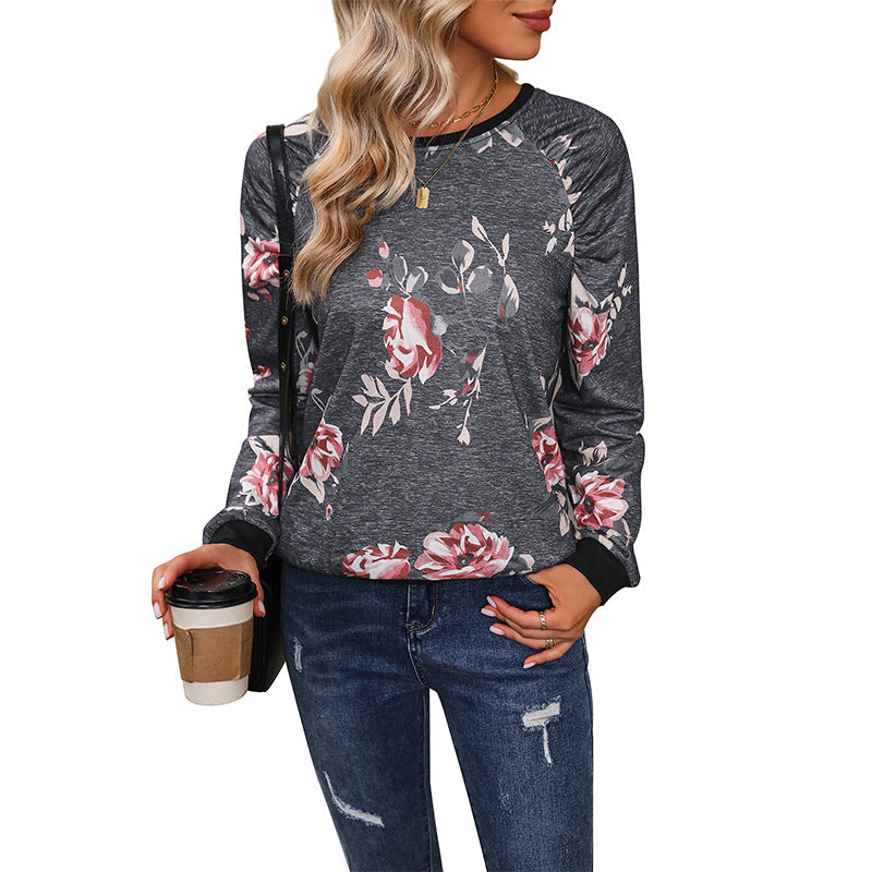 Damen Sweatshirt Blumenmuster Knopfdetails Eveloria