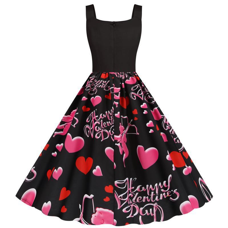 Damen Rockabilly Kleid mit Herzen A-Linie Schnitt Eveloria