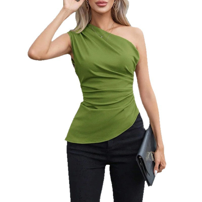 Damen One-Shoulder-Oberteil mit Raffungen Asymmetrisch