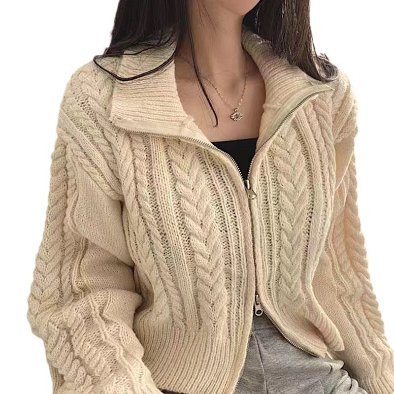 Damen Strickjacke Kurz Schnitt Dekorativer Reißverschluss