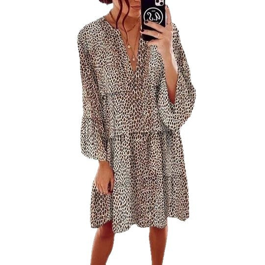 Damen Blusenkleid Tiermuster Volantärmel Eveloria