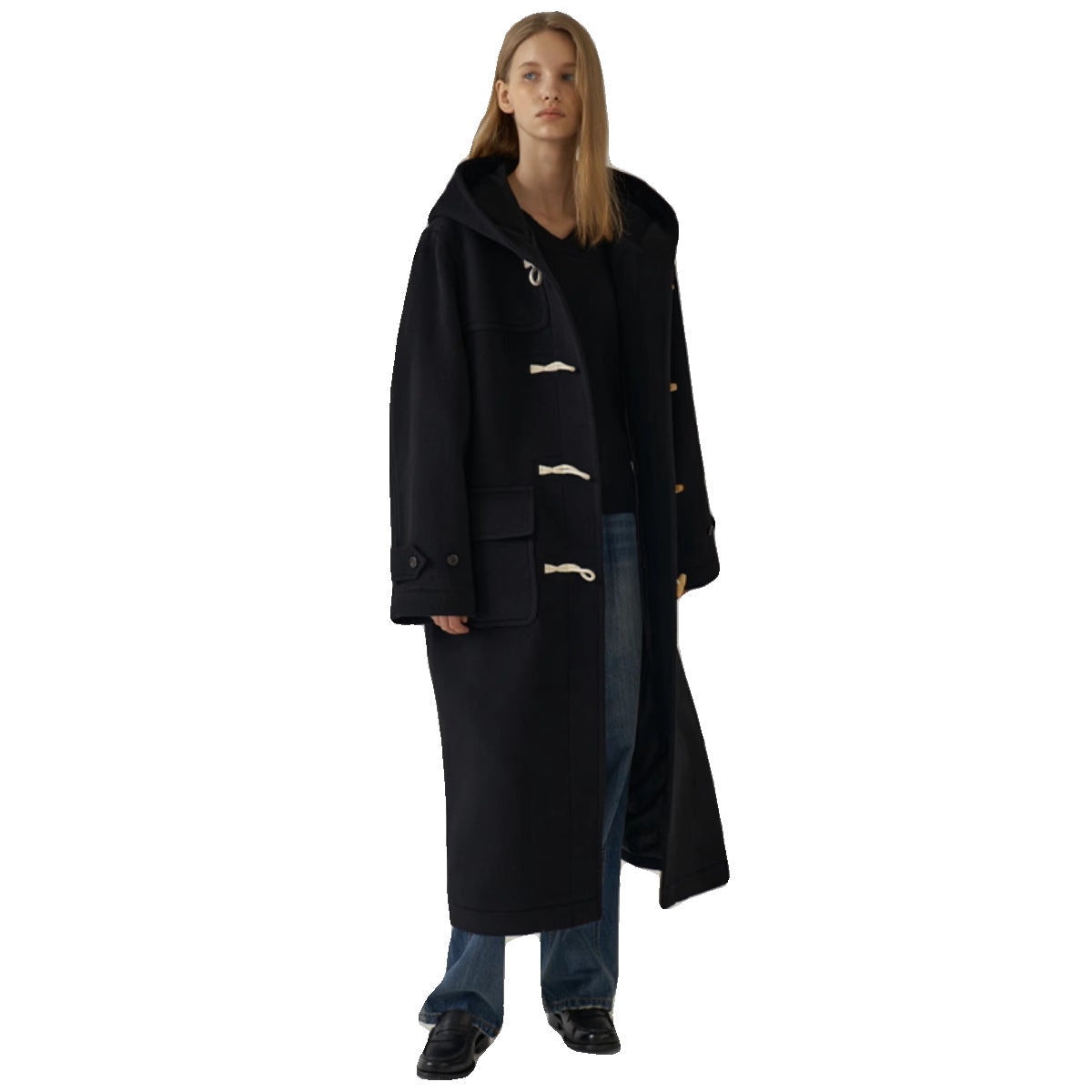 Damen Dufflecoat Lang mit Kapuze Eveloria