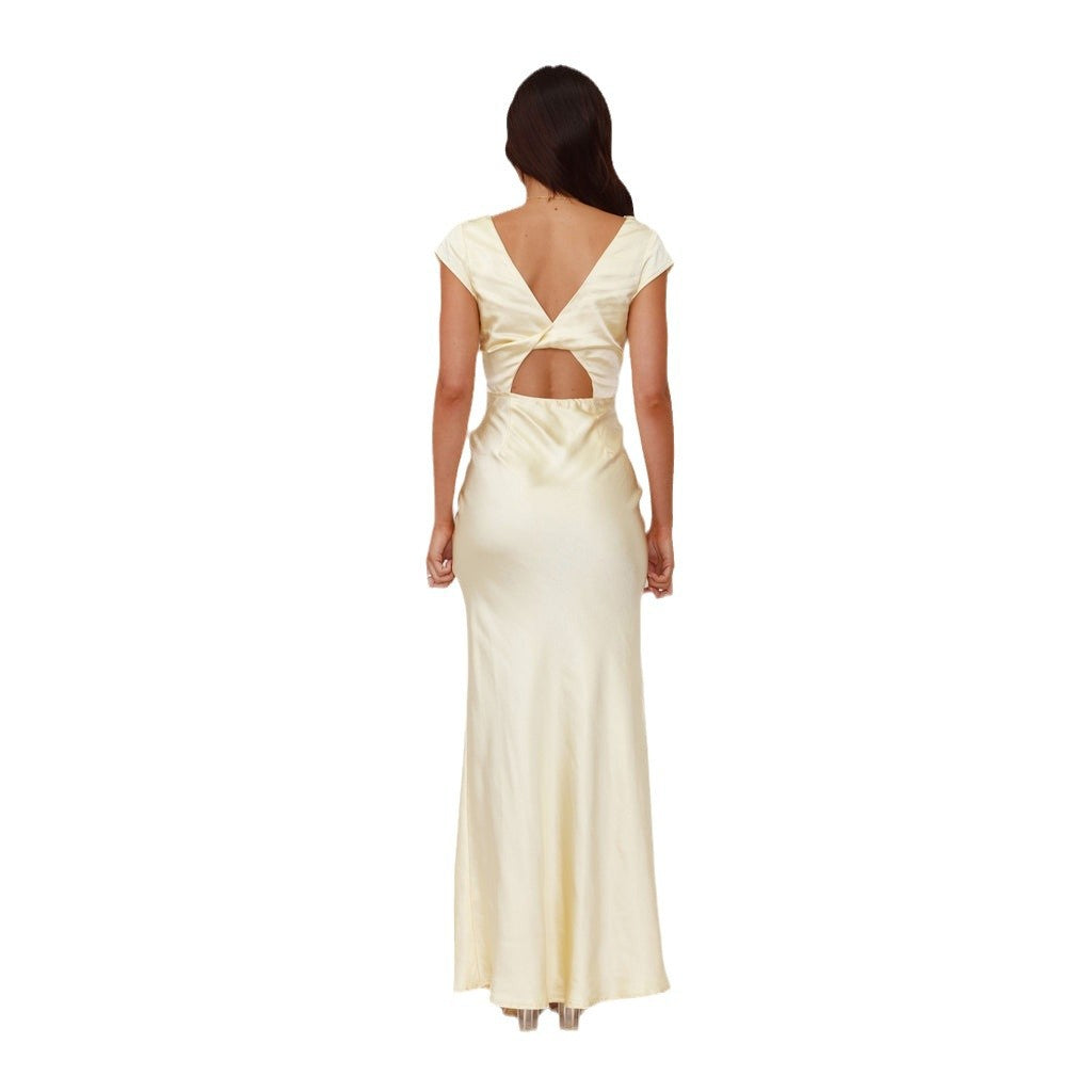 Damen Maxikleid V-Ausschnitt Satin Elegant