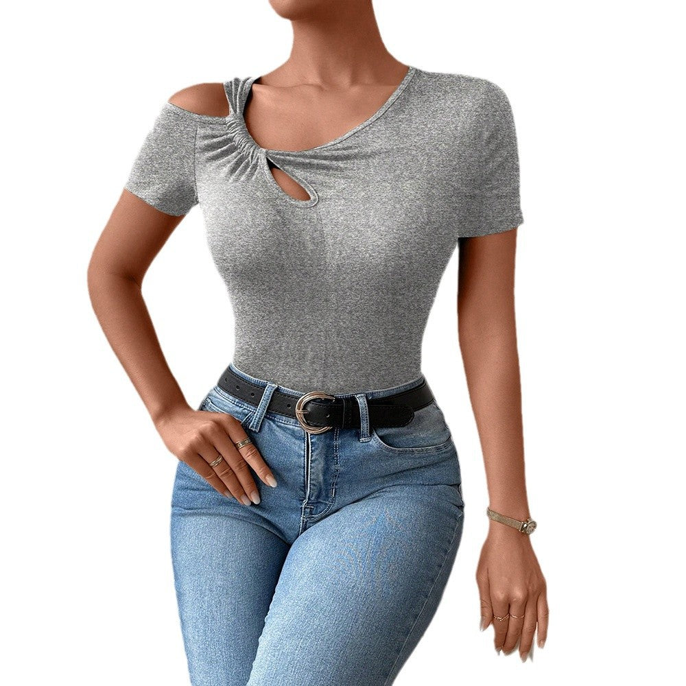 Damen Bodysuit Figurbetont Asymmetrischer Ausschnitt Eveloria