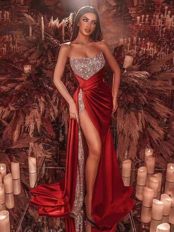 Damen Abendkleid Schimmer Oberteil Schlitz Eveloria
