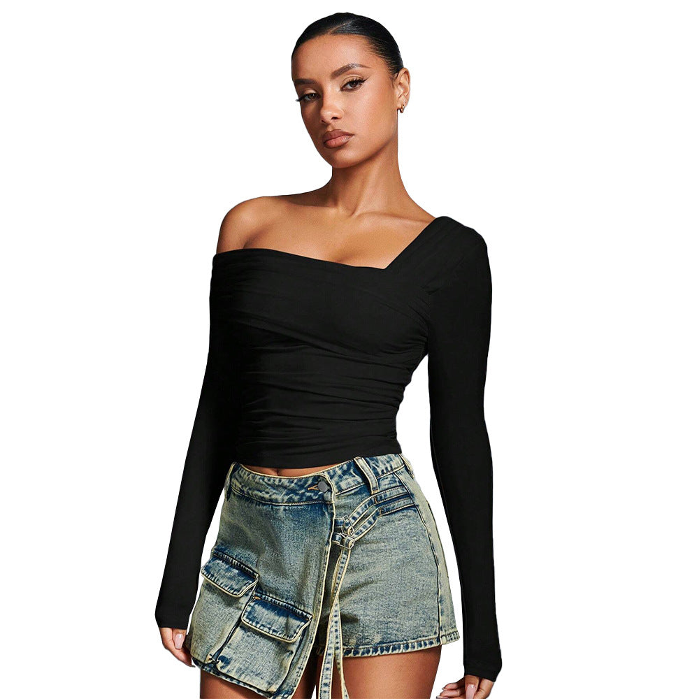 Damen Langarmoberteil Asymmetrisch Rüschendesign Eveloria