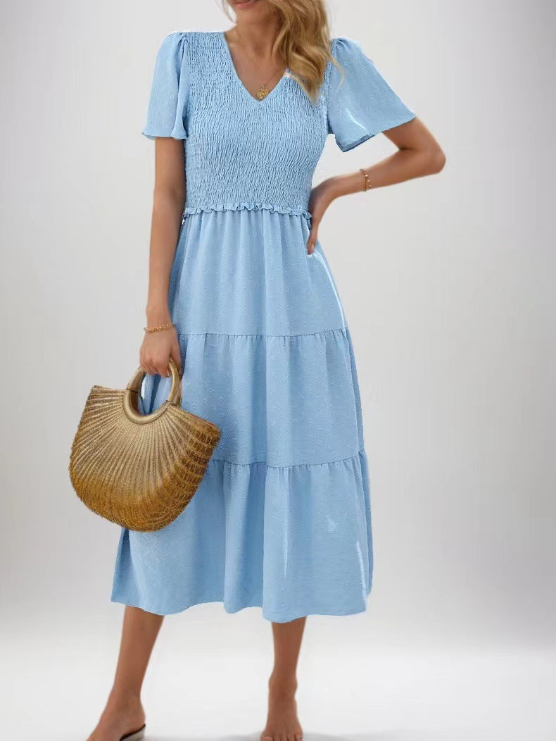 Damen Midi-Kleid Elastisch Rüschen Eveloria
