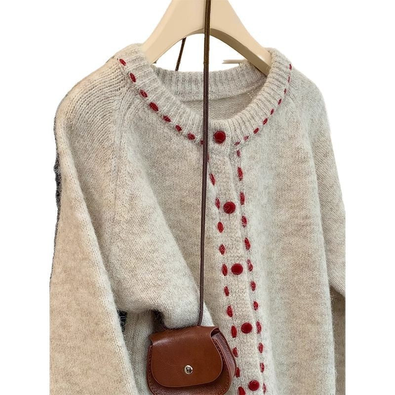Damen Strickpullover Bunt Knöpfe Weich