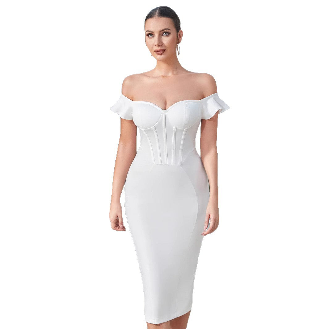 Damen Kleid Schulterfrei Korsett-Optik Eveloria