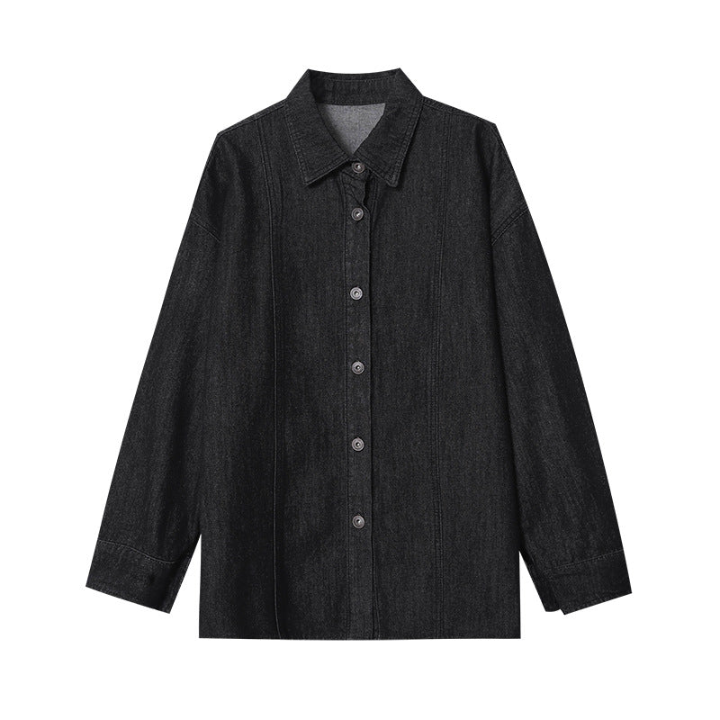 Damen Oversized Denimbluse mit Taschen und Knöpfen Blau