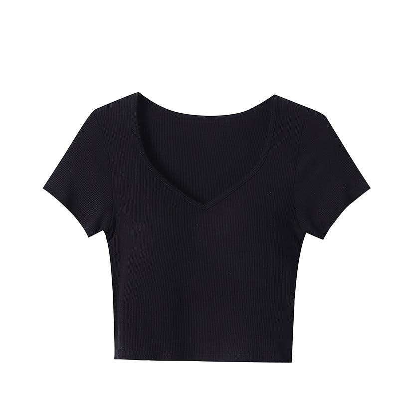 Damen Crop- Kurzärmlig V-Ausschnitt Eveloria