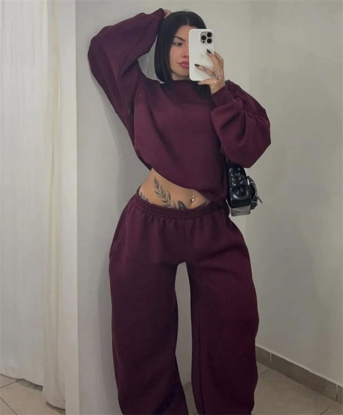 Damen Sweatshirt Set Cropped Jogginghosen Bequem Grau Eveloria