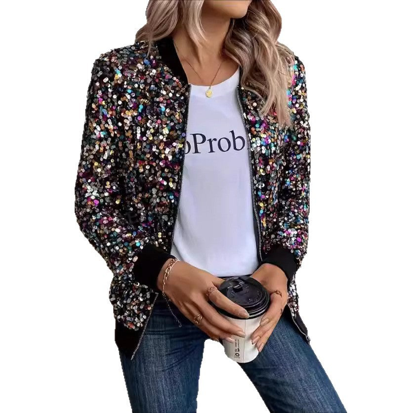 Damen Funktionsjacke Glitzer Pailletten Bequem Eveloria