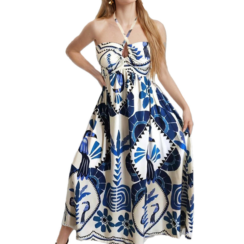 Damen Maxikleid Sommer Floraler Druck Bandeau Ausschnitt