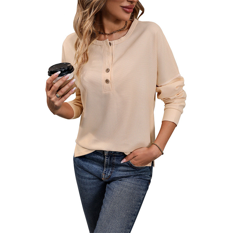 Damen Langarmshirt Knopfleiste Strukturiertes Design Eveloria