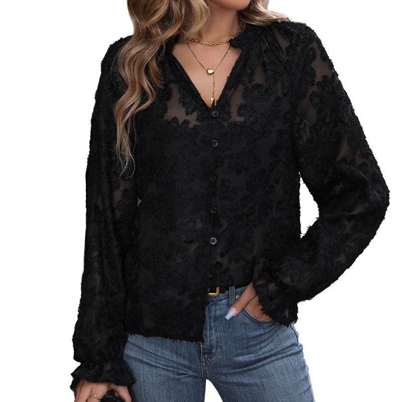 Damen Bluse Spitze Floral Effekt Weiß