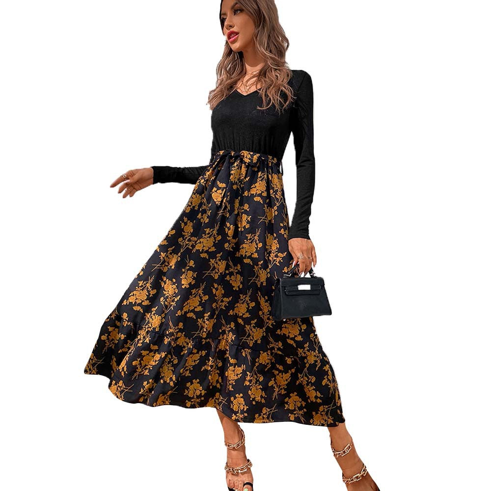 Damen Maxikleid V-Ausschnitt Floralmuster