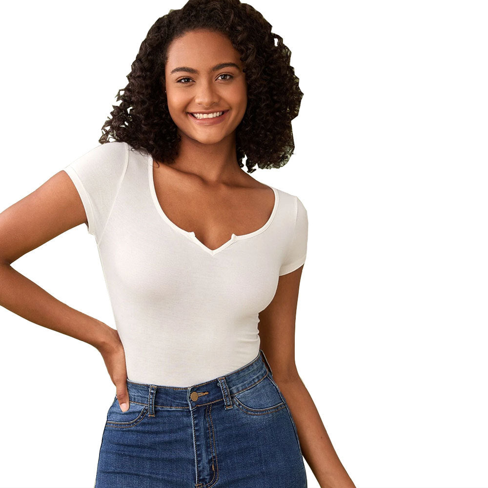 Damen T-Shirt V-Ausschnitt Kurzärmel Eveloria
