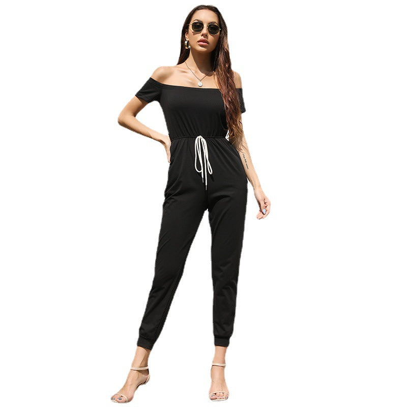Damen Jumpsuit Schulterfrei Verstellbarer Bund Eveloria