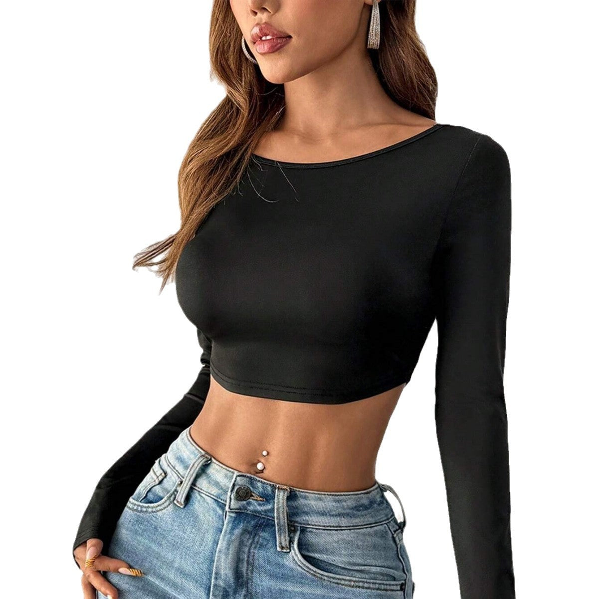 Damen Cropped Langarmshirt Minimalistisch Eveloria