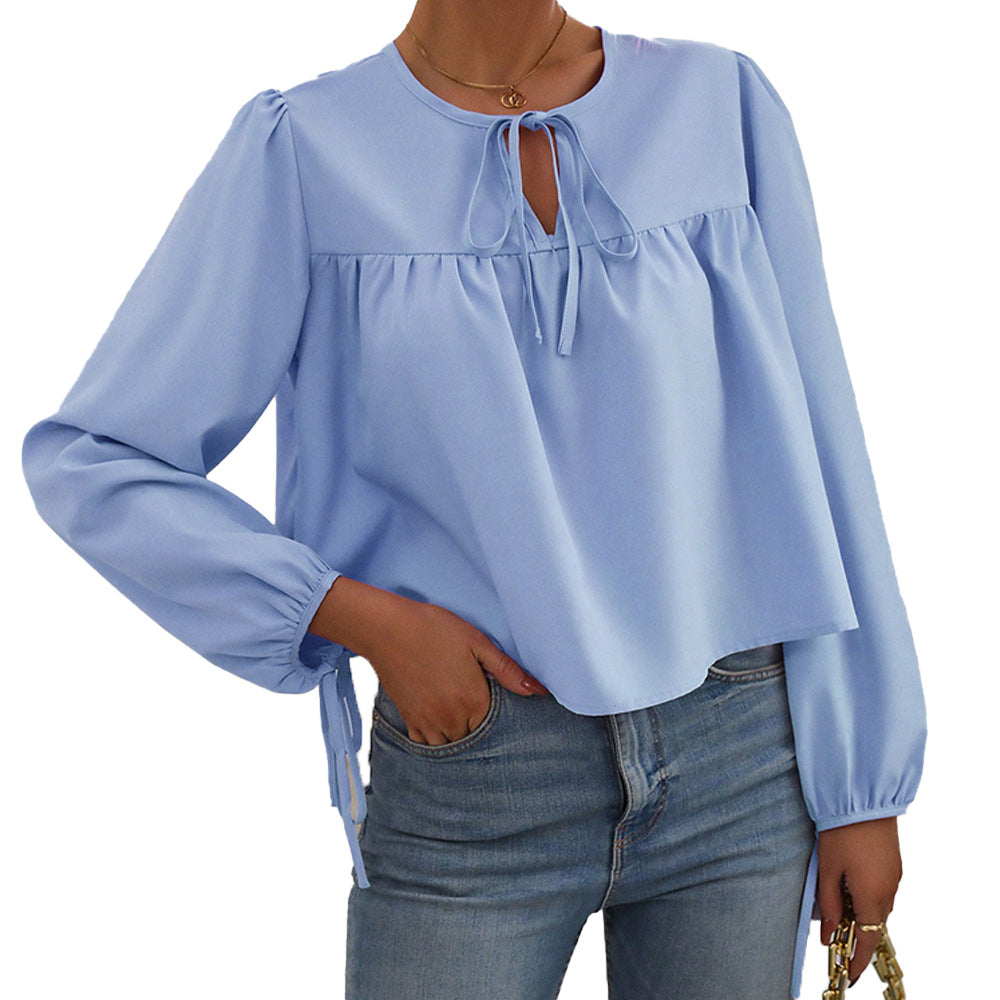 Damen Bluse Lässiger Schnitt Dekoratives Bindeband