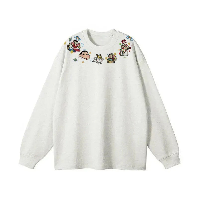 Damen Sweatshirt Cartoon-Ausschnitt Grau