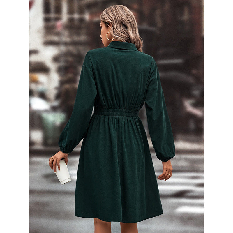 Damen Midi-Kleid Taillengummi Puffärmel Eveloria