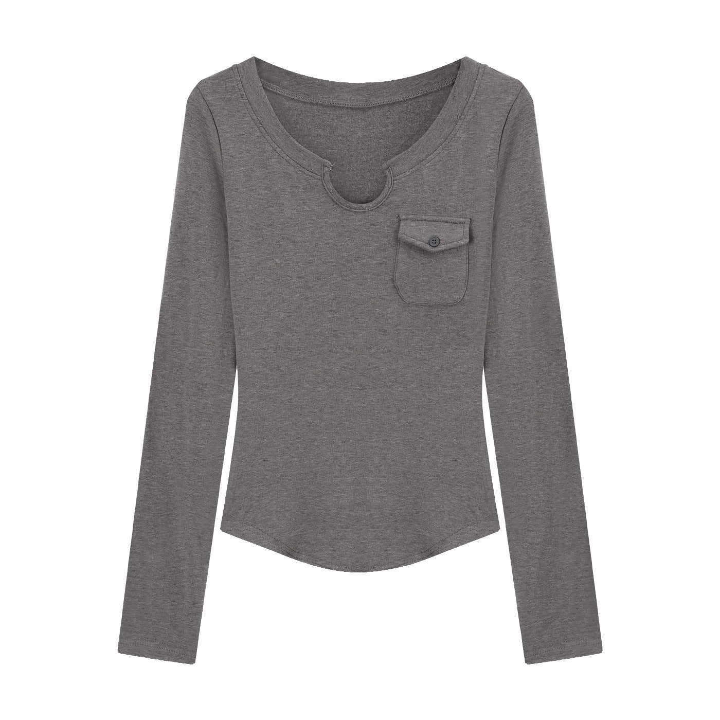Damen Langarmshirt Slim-Fit Rundhals Brusttasche