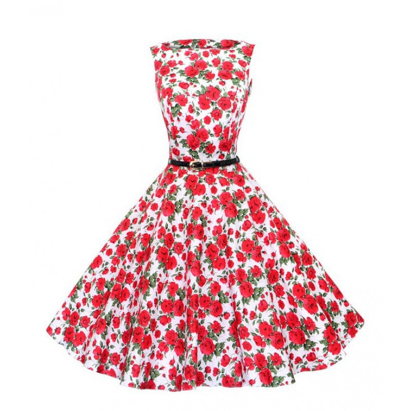 Damen Swingkleid Floralmuster Gürtel Eveloria