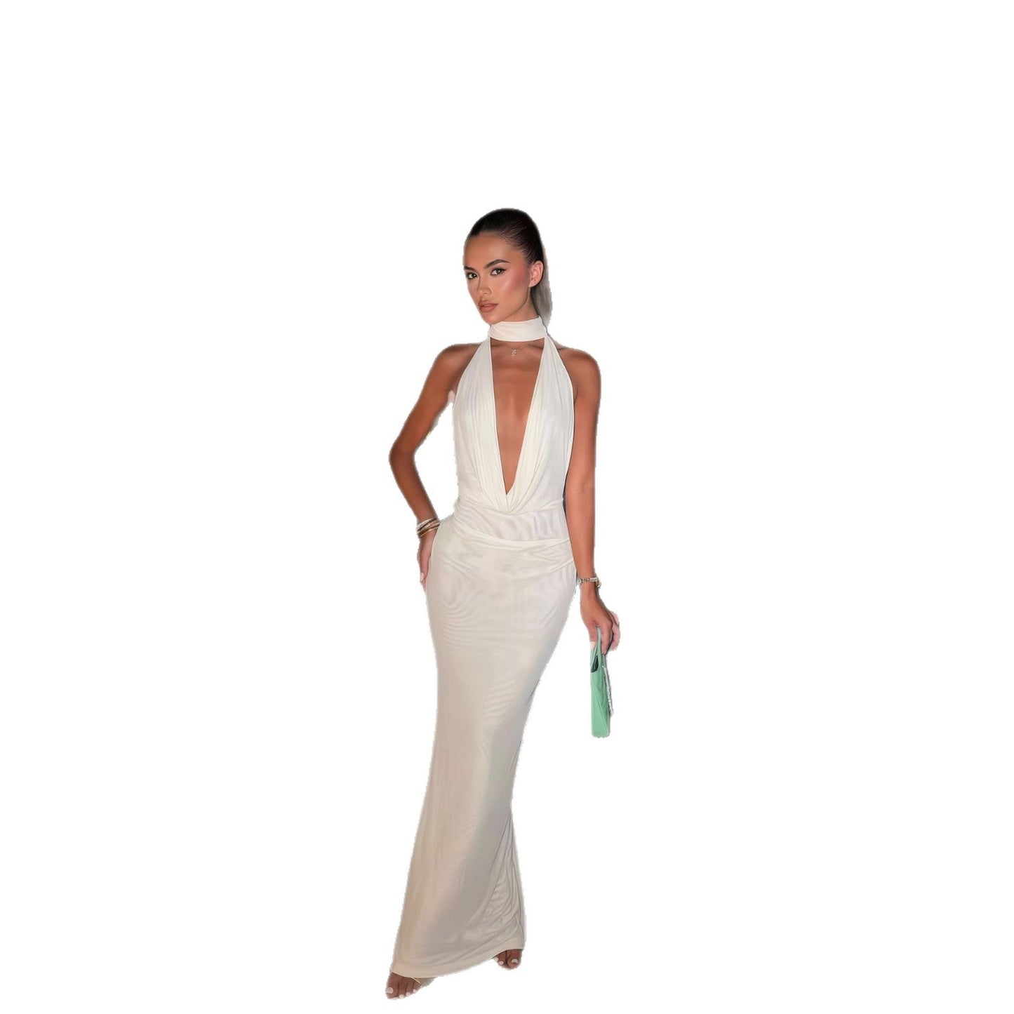 Damen Maxikleid mit Wasserfall-Ausschnitt und schmalem Schnitt