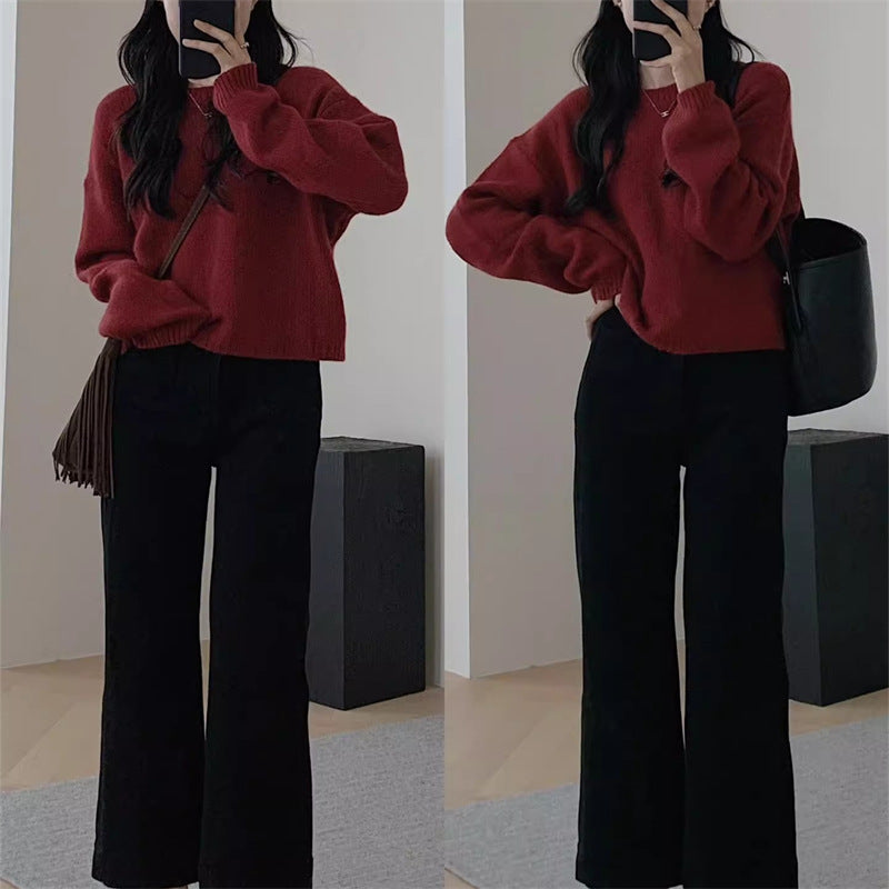 Damen Strickpullover Lässig Weit Überschnittene Schultern Eveloria