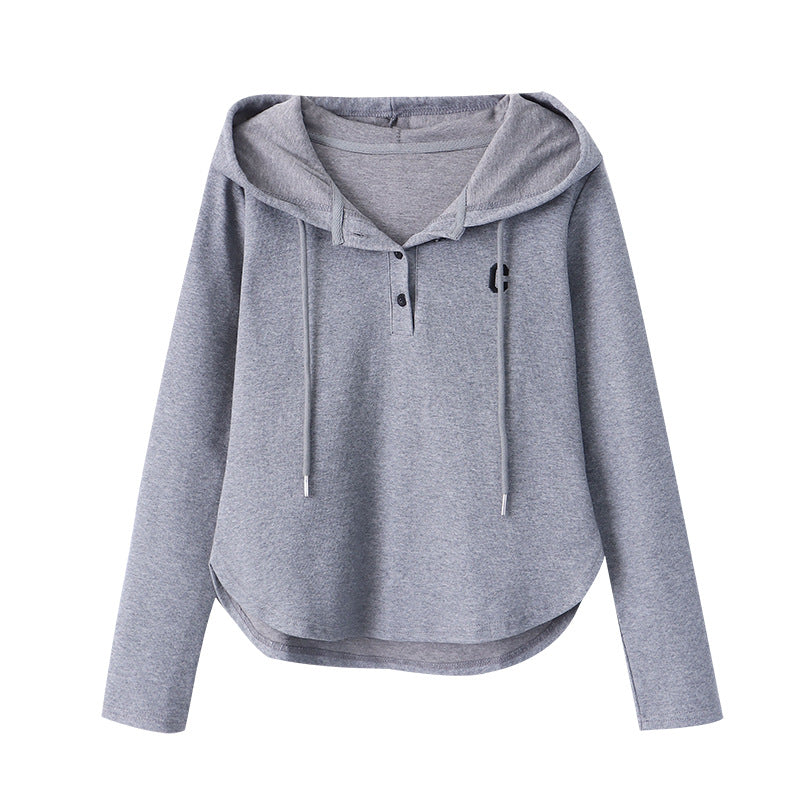 Damen Kapuzenpullover Lässig Knopfleiste Beige