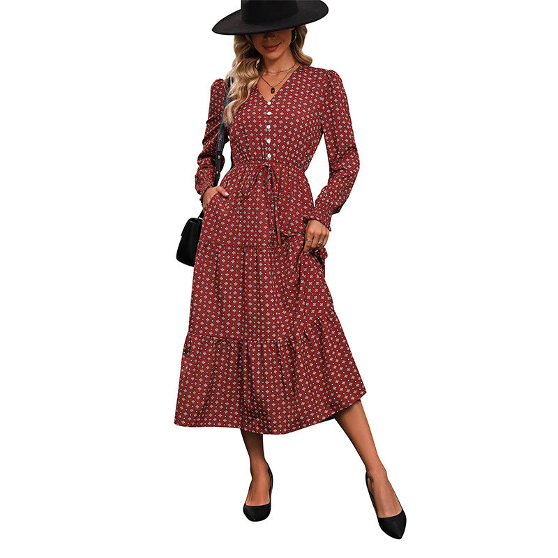 Damen Maxikleid Dekorativer Knopf RüschenDetails Eveloria