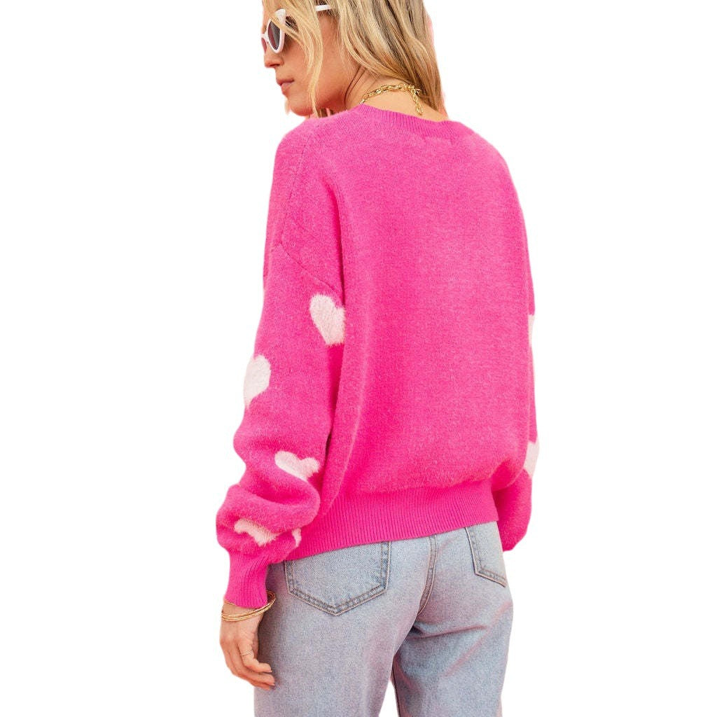Damen Pullover Herzapplikation Locker Passform Eveloria