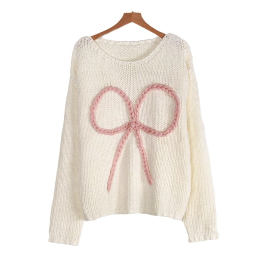 Damen Strickpullover Geflochtenes Schleifenmuster Eveloria