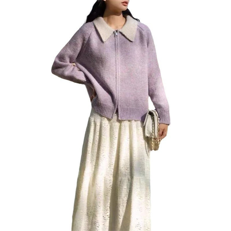 Damen Strickjacke Asymmetrisch Hochkragen Eveloria