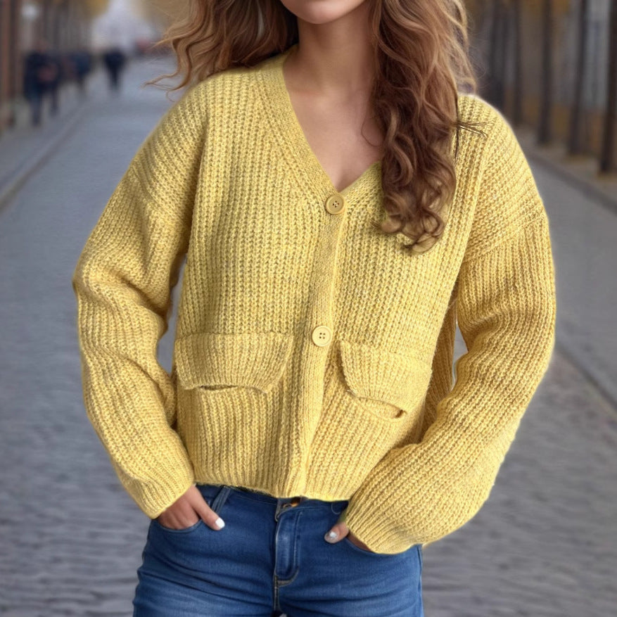 Damen Strickcardigan mit Taschen und breiten Ärmeln Eveloria