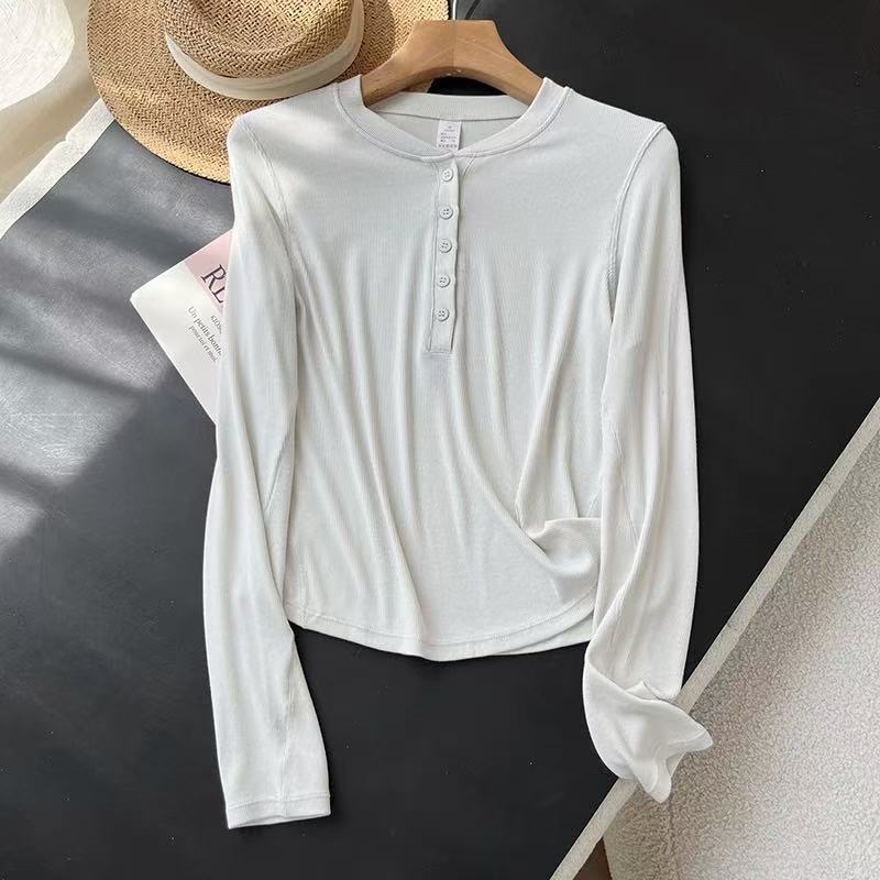 Damen Langarmshirt Baumwollmix Weich Knöpfe Eveloria
