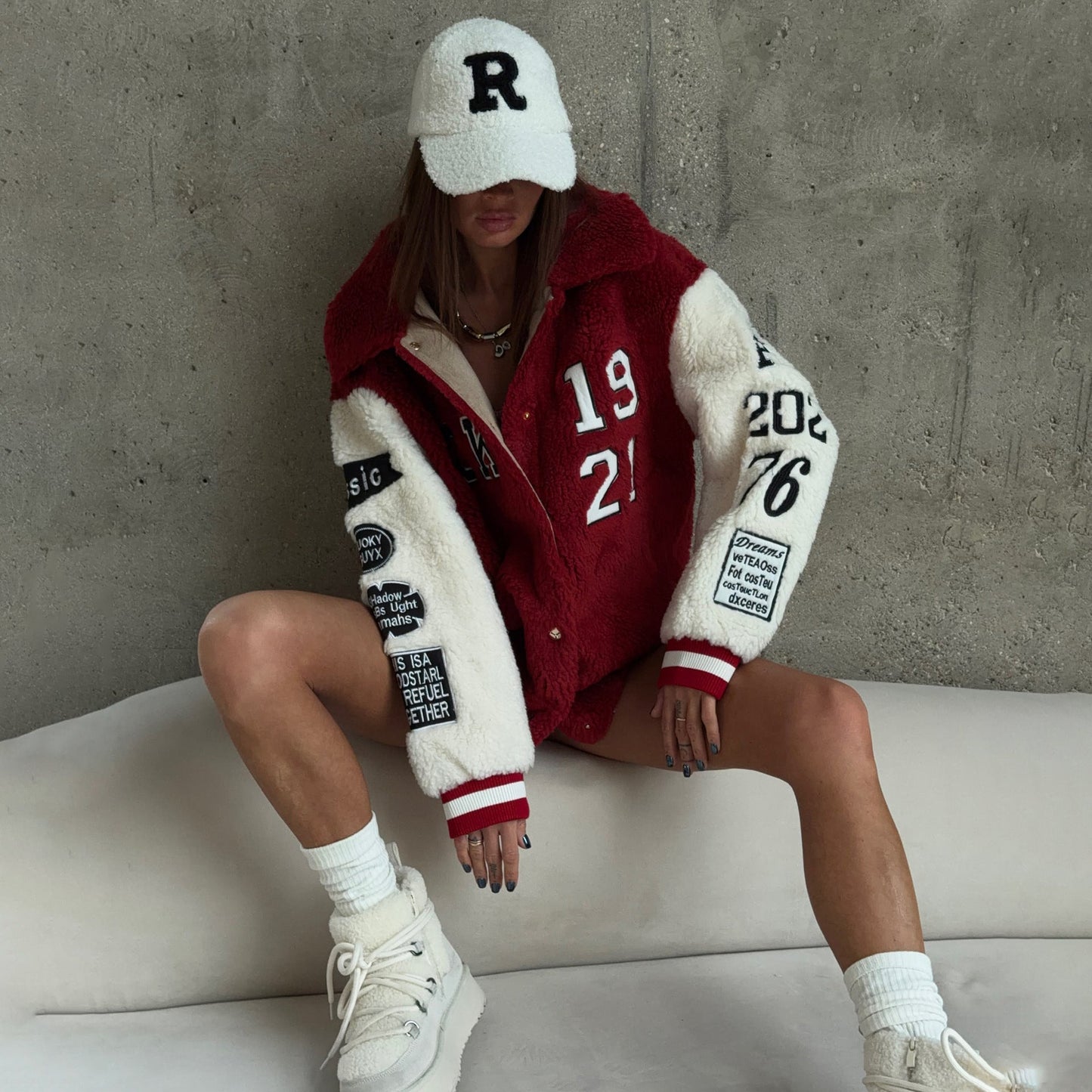 Damen Oversized Fleecejacke Kuschelig Sportdetails Grau