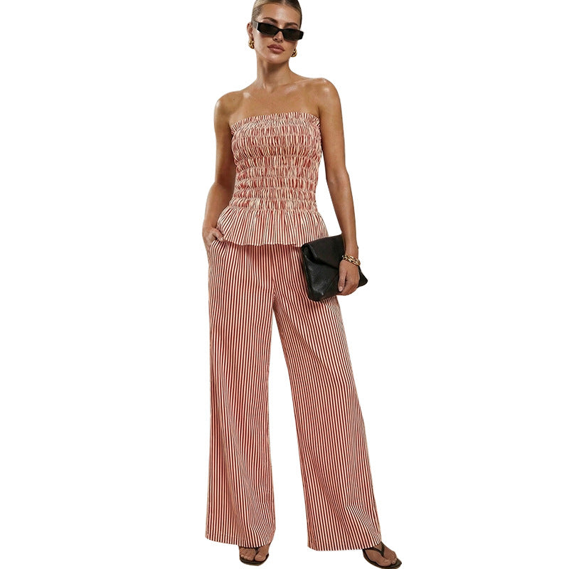 Damen Hosenanzug Peplum Rippstruktur Elegantes Design