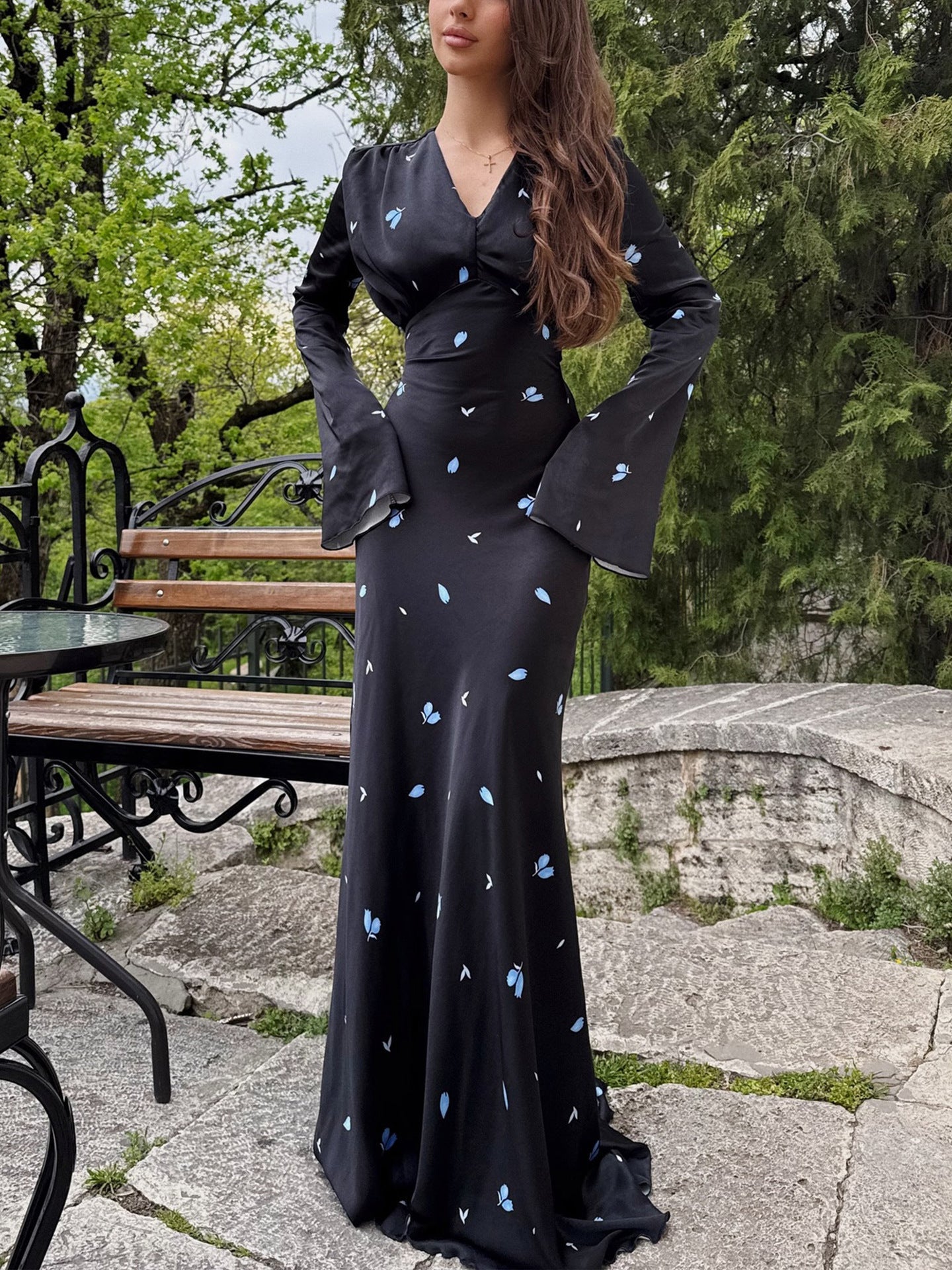 Damen Maxikleid Langärmelig Floralmuster feminin