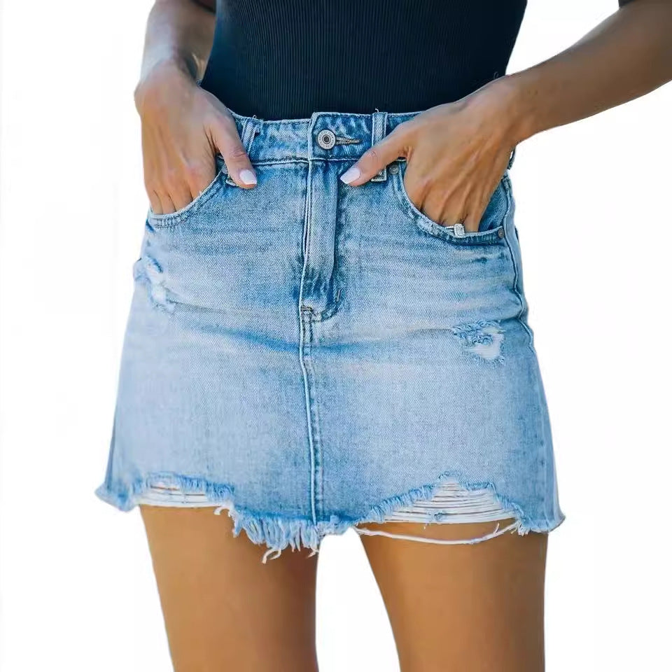 Damen Minirock Used Look mit Fransen Hochwand
