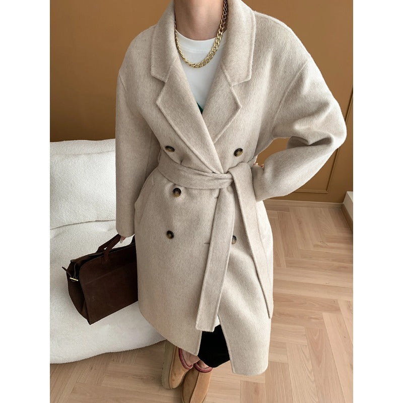 Damen Wollmantel Eleganter Doppelt-Knopf Weit Schnitt