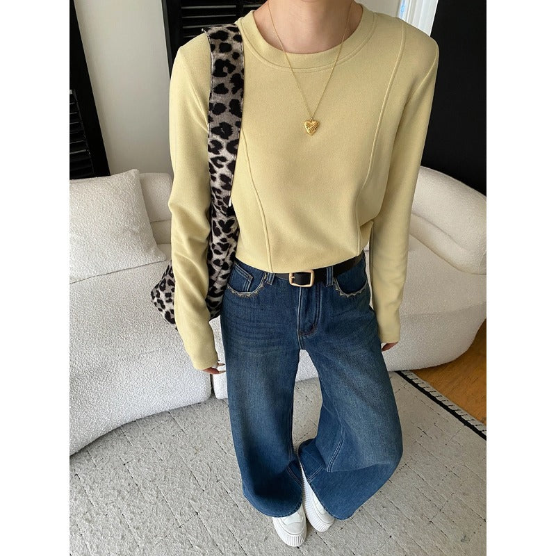 Damen Pullover Gestrickt Dekorativer Schal Beige