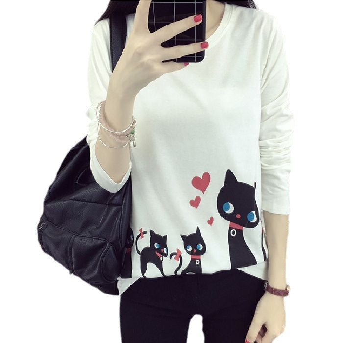 Damen Langarm-Shirt Katzenmotiv Eveloria