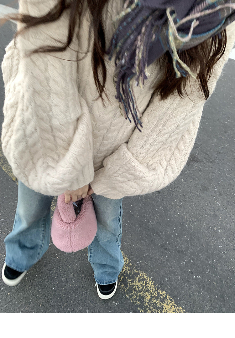 Damen Strickpullover Voluminöse Ärmel