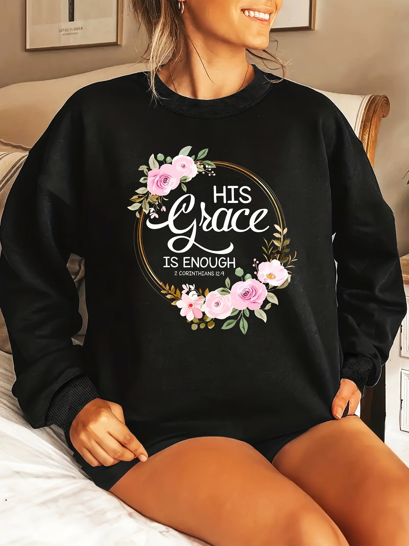 Damen Sweatshirt Florales Design Motivierender Schriftzug Eveloria