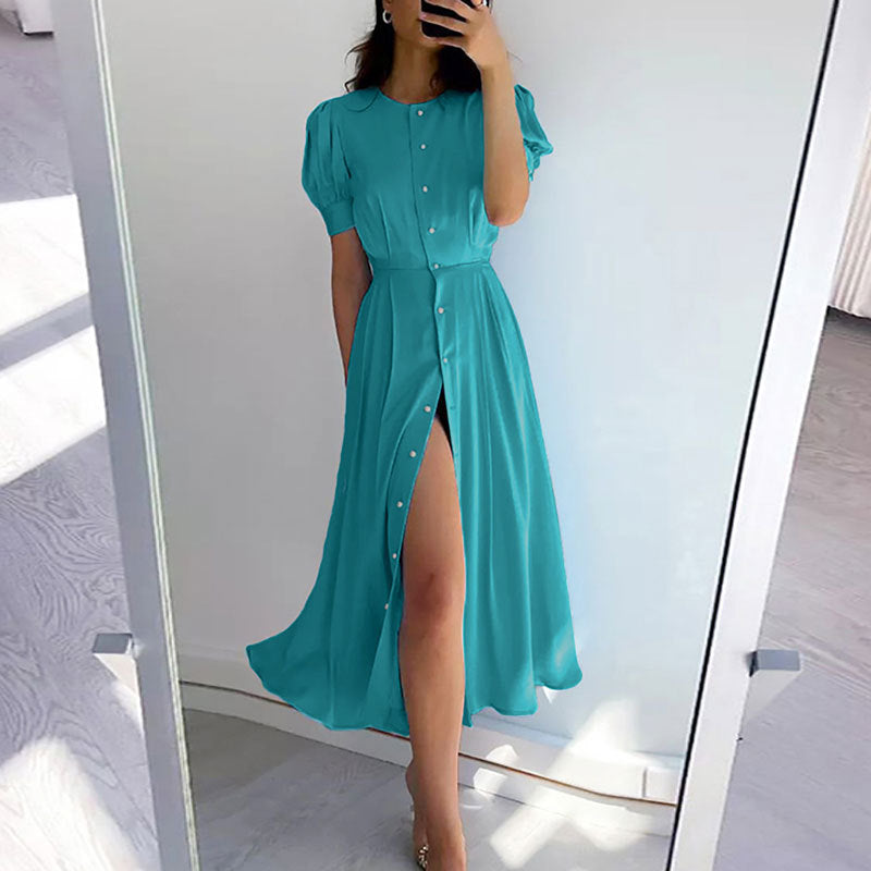 Damen Maxikleid mit Knöpfen und Seitenschlitz