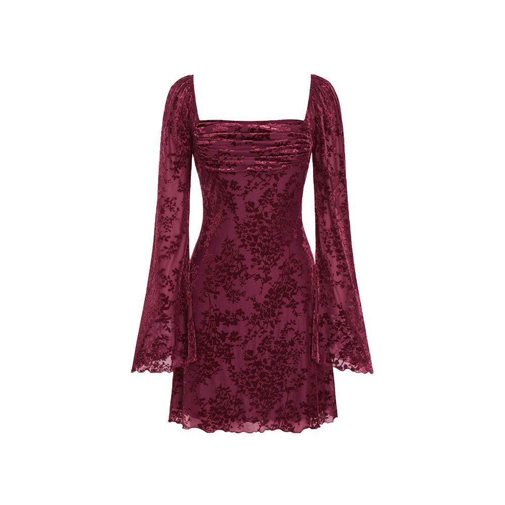 Damen Samtkleid V-Ausschnitt Puffärmel Elegant Eveloria