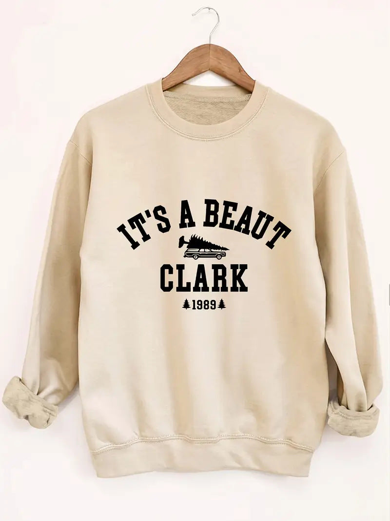 Damen Sweatshirt Lässiger Schriftzug Bequemer Schnitt Grau Eveloria